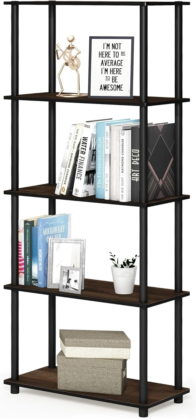 Professional Furinno TURN-N-TUBE Storage Shelves 5-Tier Book Shelf Corner Shelf Toolless Open Shelves for Organization and Storage Living Room Garage Home Office Columbia WalnutAbout ThisOverview Classic