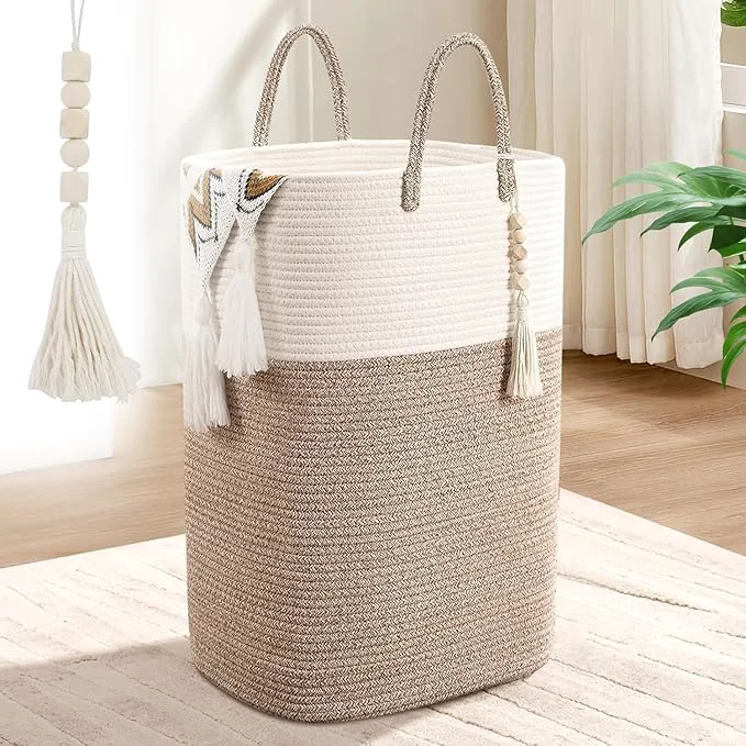 Breathable Woven Laundry Basket for Clothes 80L Large Rectangle Laundry Hampers with Beads Tassel Nursery Storage Basket for Toys Tall Dirty Clothes Hamper for Bedroom Aesthetic Laundry Room OrganizationAbout ThisOverview Original