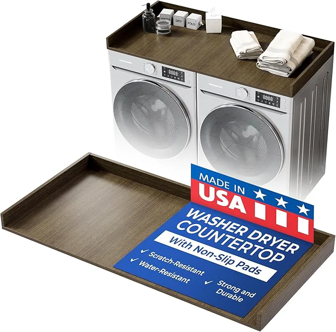 Exceptional OfficeSimpli Washer Dryer Countertop Made in USA Non-Slip Pads Easy Clean Laundry Room Essentials and Decor Washer Dryer Wood Top for Organization Tenino Grey Standard 27.5 x 54 About ThisOverview Powerful