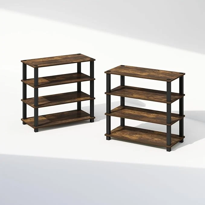 Fashionable Furinno Turn-N-Tube Storage Shelves Set of 2 4-Tier Stackable Standing Shelf Open Corner Shelf for Organization and Storage Living Room Garage Home Office Amber PineAbout ThisOverview Premium