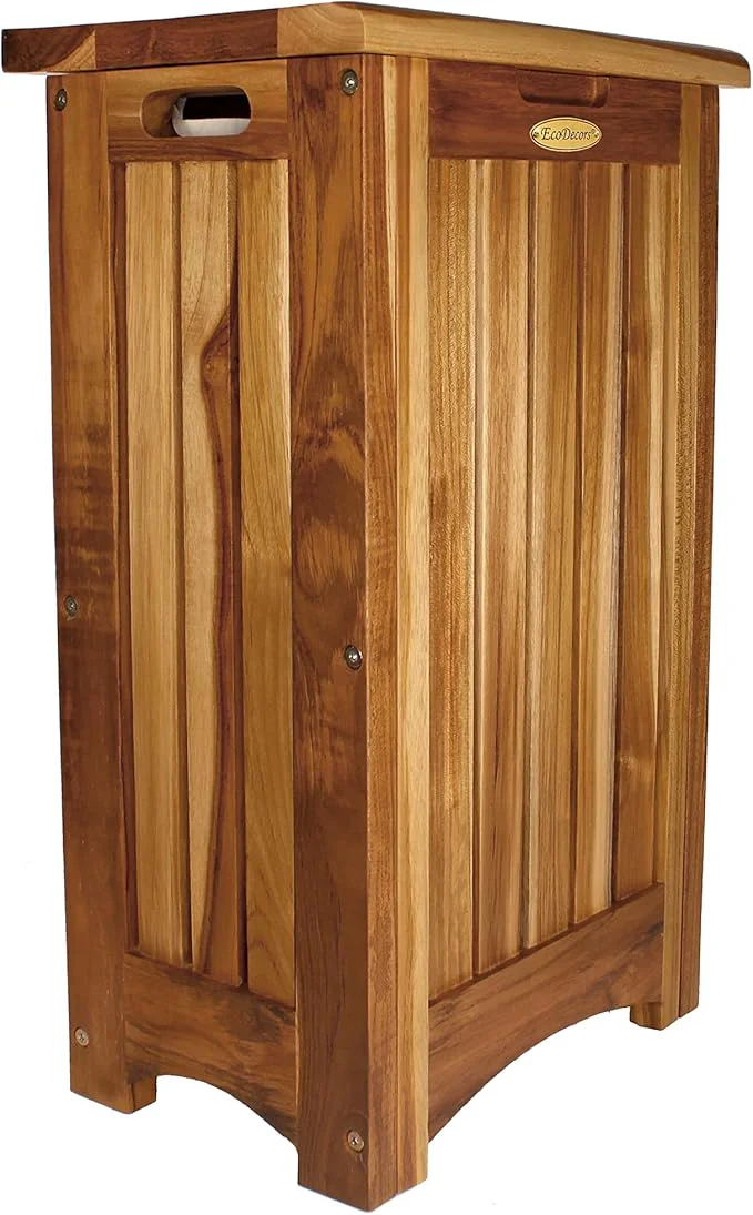 Sustainable DecoTeak Solid Hamper in Natural Teak 15 inch W x 12.5 inch D x 16 inch HAbout ThisOverview Genuine