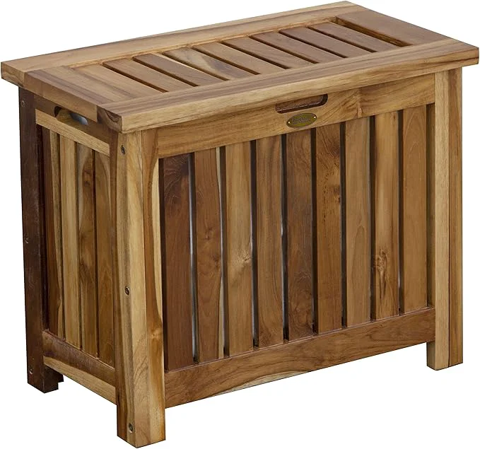 Casual DecoTeak Solid Hamper in Natural Teak Solid Bench in Natural Teak 23 inch W x 12.5 inch D x 18.5 inch HAbout ThisOverview Expertly Made