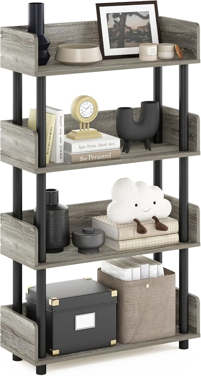 Artisan Furinno TURN-N-TUBE 4-Tier Display Shelf Storage Shelves Book Shelf Open Shelves with Rounded Corner Top Edges for Organization and Storage Living Room Home Office French OakAbout ThisOverview Comfortable