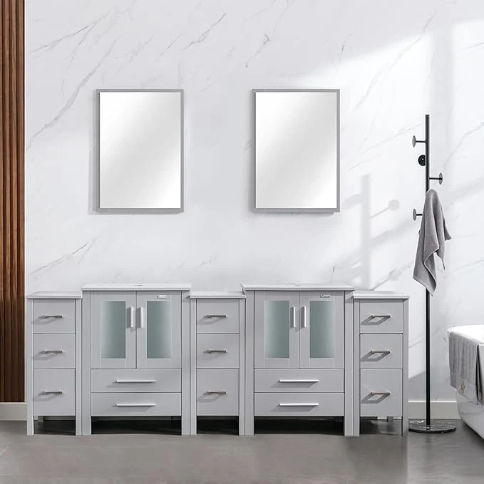 Stylish eclife 84 Modern Bathroom Vanity Sink Combo standing Cabinet with Small Side Cabinet Without Vessel Sink Faucet Drain Gray Vanity Only About ThisOverview Original
