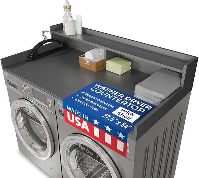 Smart OfficeSimpli Washer Dryer Countertop with Shelf - 27.5 x 54 Inch - Made in USA Laundry Countertop Over Washer and Dryer with Non-Slip Pads Storage Shelf Laundry Topper Organizer Slate GreyAbout ThisOverview Trusted