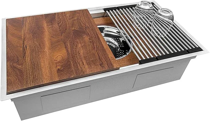 Outstanding Ruvati 36-inch Workstation Kitchen Sink - Dual Tier Undermount Kitchen Sink - 16 Gauge Stainless Steel Kitchens Sinks with Brushed Finish hides scratches - RVH8277About ThisOverview Trendy