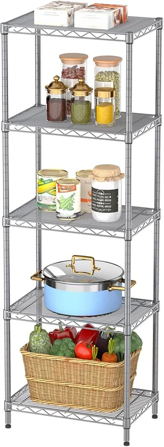 Contemporary SINGAYE 5 Tier Shelf Wire Shelving Adjustable Storage Shelves Rack Standing Units for Kitchen Closet Laundry Bathroom Organizers Metal Pantry Narrow Mesh Gaps 10 D x 16 W x 55 H GrayAbout ThisOverview Convenient