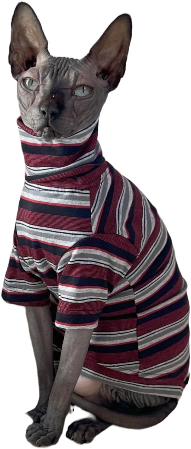 Secure Vintage Stripes Sphynx Hairless Cats Shirt Cotton Cat Turtleneck Pet Clothes Superior