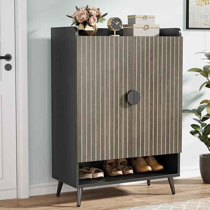 Eco-Friendly Tribesigns Shoe Cabinet with Doors 7-Tier Shoe Storage Cabinet with Adjustable Shelves Wooden Shoes Rack Shoe Storage Organizer for Entryway Hallway Closet Living Room GrayAbout ThisOverview Convenient
