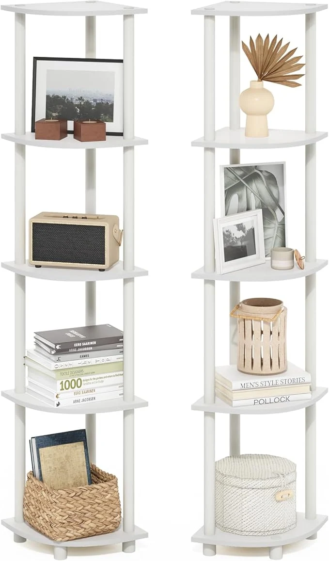 Expertly Made Furinno Turn-N-Tube Corner Shelf Set of 2 5-Tier Corner Bookshelf Open Storage Shelves for Organization and Storage Living Room Home Office Garage WhiteAbout ThisOverview Comfortable