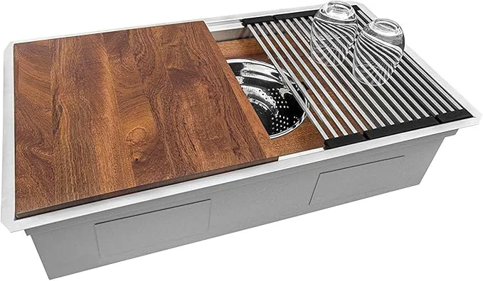 Original Design Ruvati 33-inch Rounded Corner 16 Gauge Stainless Steel Workstation Sink - Modern Two-Tiered Ledge Undermount Kitchen Sink for Stainless Steel Sink Kitchens - RVH6222STAbout ThisOverview Expertly Made