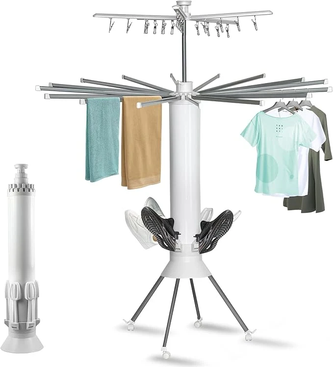 Comfortable 4-Legged Foldable Clothes Drying Rack with Wheels Portable Large Capacity Space Saving Foldable Drying Rack for Indoor Outdoor Home Use I for Laundry Room Balcony ApartmentAbout ThisOverview Premium