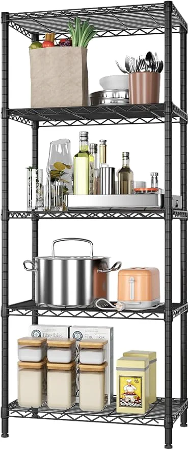 Efficient SINGAYE 5 Tier Storage Shelves Wire Shelving Unit Shelve Metal Kitchen Laundry Room Organization Home Pantry Closet Bathroom Organizers Garage Rack Estantes para Cocina 14 D x 24 W x 59.5 H BlackAbout ThisOverview High-End