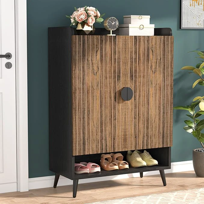 Efficient Tribesigns Shoe Cabinet with Doors 7-Tier Shoe Storage Cabinet with Adjustable Shelves Wooden Shoes Rack Shoe Storage Organizer for Entryway Hallway Closet Living Room Rustic BrownAbout ThisOverview Official