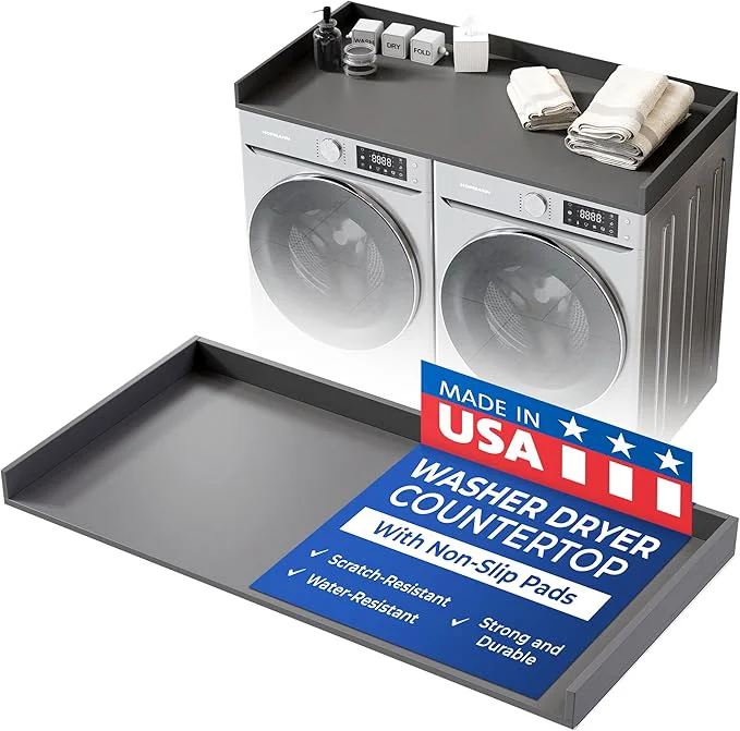 Trusted OfficeSimpli Washer Dryer Countertop Made in USA Non-Slip Pads Easy Clean Laundry Room Essentials and Decor Washer Dryer Wood Top for Organization Slate Grey Standard 27.5 x 54 About ThisOverview Unique