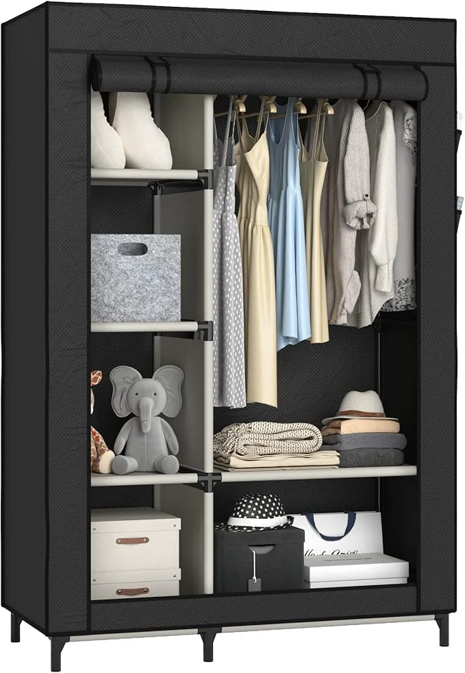 Consistent Buzowruil Canvas Wardrobe Portable Closet Wardrobe Clothes Storage with 6 Shelves and Hanging Rail Non-Woven Fabric Quick and Easy Assembly BlackAbout ThisOverview Original