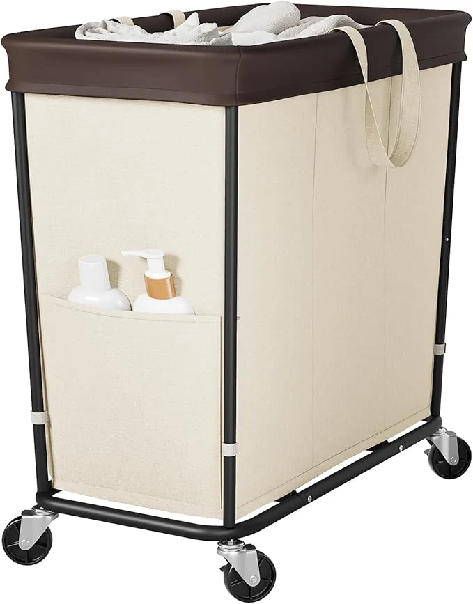 Lightweight 320L Laundry Basket with Wheels 3-Section Rolling Hamper for Laundry Extra Large Laundry Hamper with Wheels Clothes Hamper Rolling Laundry Basket for Home Bathrooms and Dorm Beige About ThisOverview Convenient