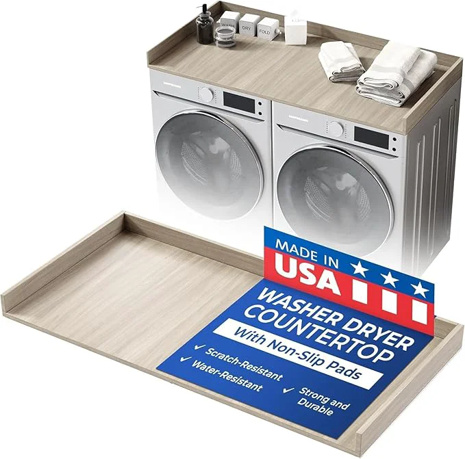 Proven OfficeSimpli Washer Dryer Countertop Made in USA Non-Slip Pads Easy Clean Laundry Room Essentials and Decor Washer Dryer Wood Top for Organization Rustic Oak Standard 27.5 x 54 About ThisOverview Selected