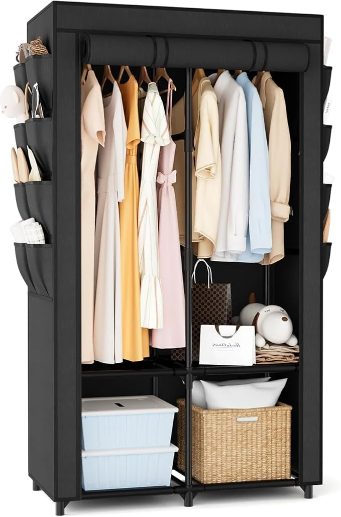 Fast Portable Closet for Hanging Clothes Portable Wardrobe Closet with Cover 4 Storage Shelves 2 Hanging Rods and 8 Side Pockets Easy Assembly and Sturdy Standing Closet for Bedroom BlackAbout ThisOverview Professional