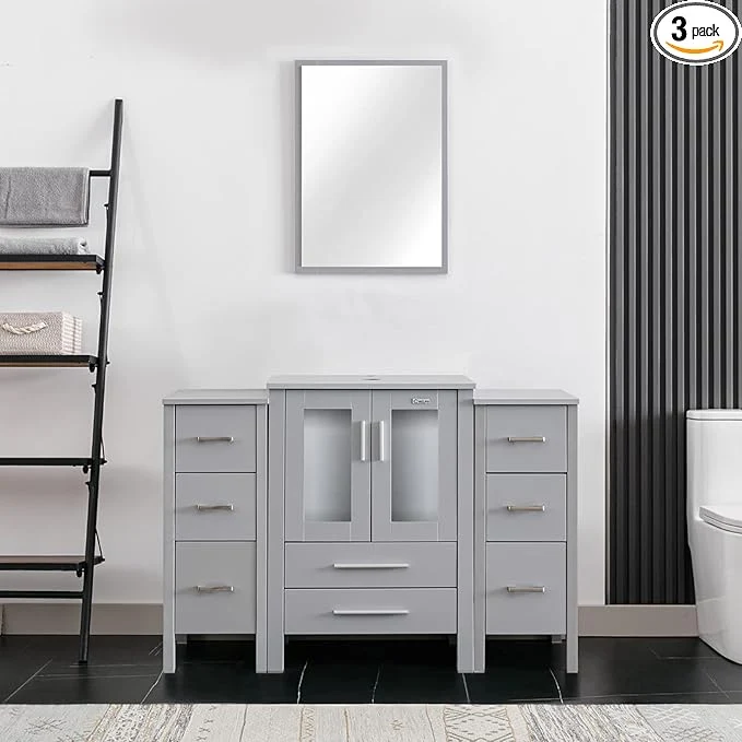 Detailed eclife 48 Modern Bathroom Vanity Sink Combo standing Cabinet with Small Side Cabinet Without Vessel Sink Faucet Drain Gray Vanity Only About ThisOverview Breathable