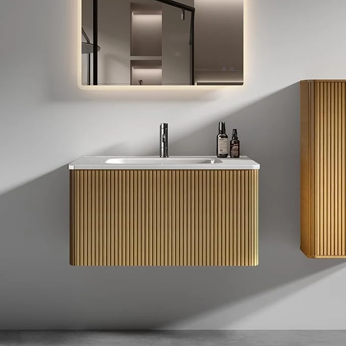 High-Grade Bathroom Vanity with Sink Large Storage Wall Mounted Floating Bathroom Vanity with Overflow for Modern Bathroom One-Piece Sink Basin Minimalist Bathroom Sink CabinetAbout ThisOverview Environmentally Friendly