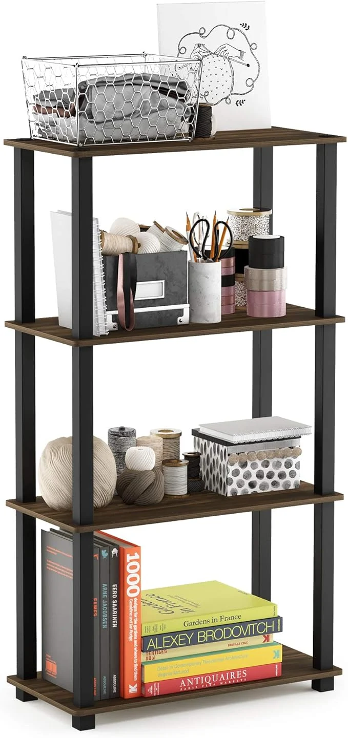Contemporary Furinno Turn-N-Tube 4-Tier Multipurpose Shelf Display Rack Square Tube Columbia Walnut BlackAbout ThisOverview Consistent