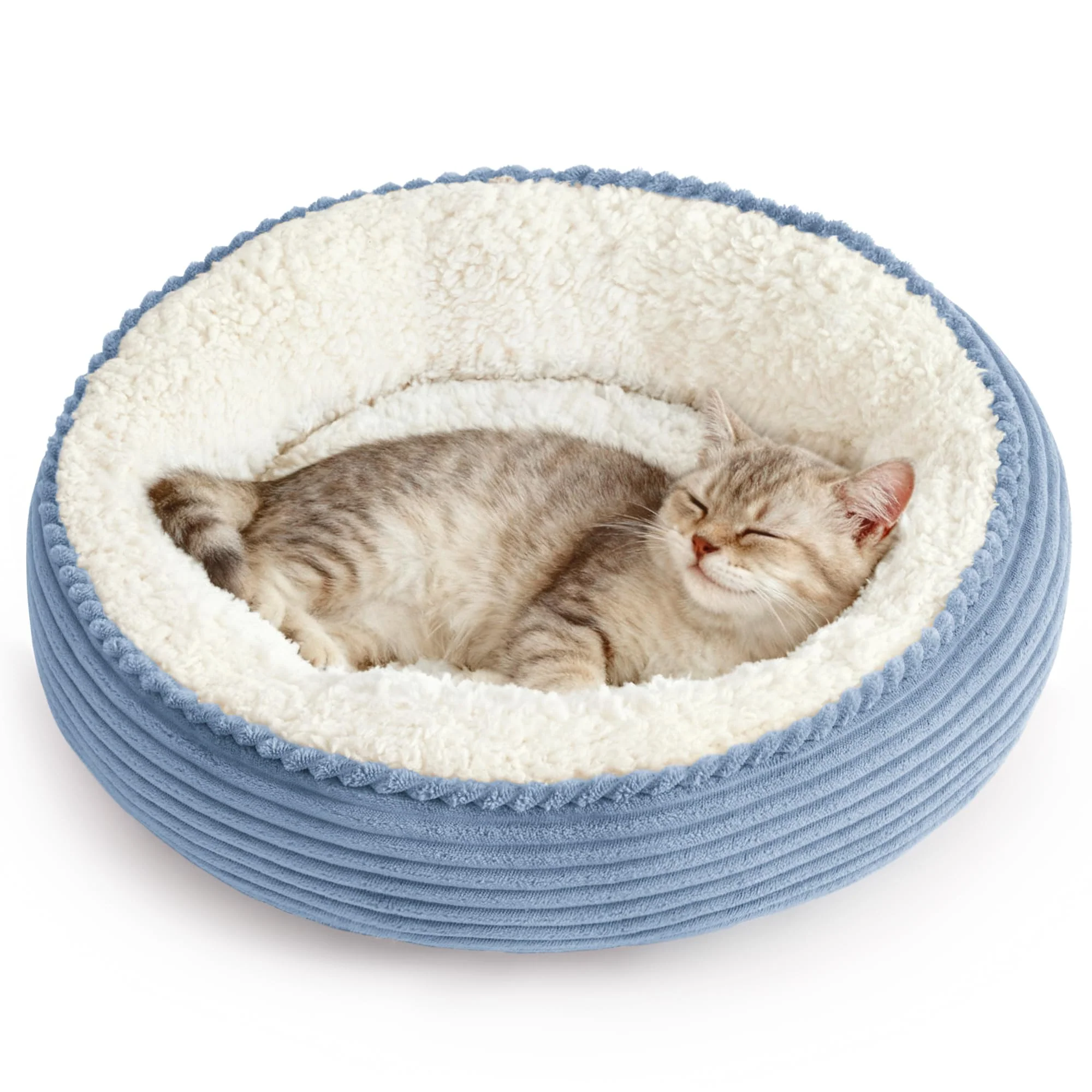 First-Class Love's cabin Round Donut Bed for Cats Small Dogs – 20in Anti-Slip Water-Resistant Sky Blue Stripe Trusted