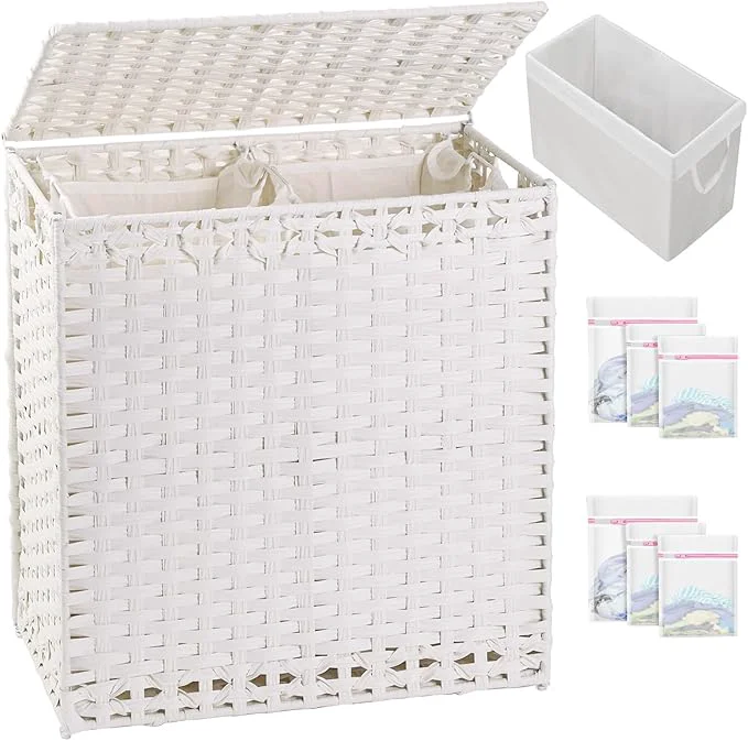 Prestigious Laundry Hamper with Lid Wicker Laundry Basket 112 L 29.6 Gal Laundry Hampers Handwoven Rattan Clothes Hamper with Handles 3 Removable Liner Bag 6 Mesh Bags for Bathroom Bedroom WhiteAbout ThisOverview Next-Generation