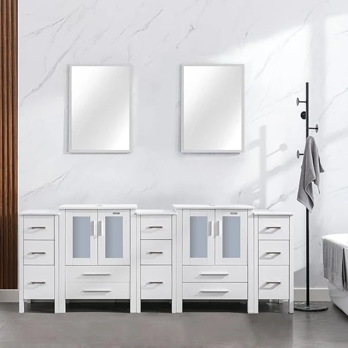 Breathable eclife 84 Modern Bathroom Vanity Sink Combo standing Cabinet with Small Side Cabinet Without Vessel Sink Faucet Drain White Vanity Only About ThisOverview Exceptional