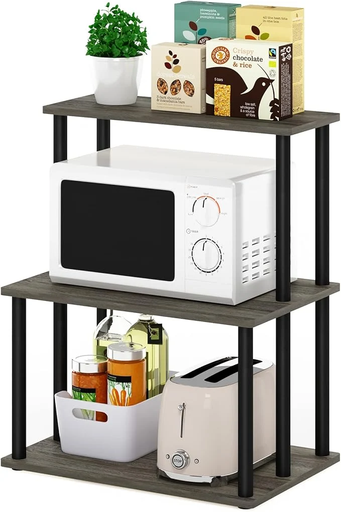 Versatile Furinno Turn-N-Tube 3-Tier Toolless Kitchen Storage Shelf French Oak Grey BlackAbout ThisOverview Selected