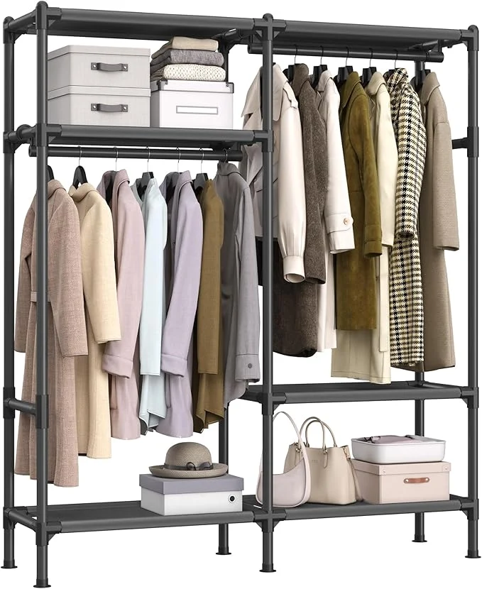 Exceptional SONGMICS Heavy Duty Clothes Rack 65 Inch standing Portable Wardrobe with Hanging Rails and Shelves Total Load 242 lb Easy Assembly for Cloakroom Bedroom Black URDR201B02About ThisOverview Fast