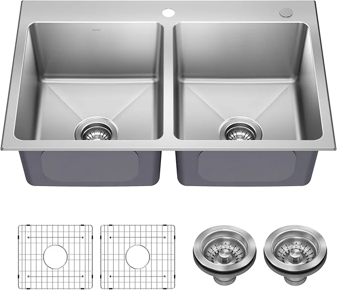 Smooth KRAUS Fairlane 33-inch Drop In Top Mount Double Bowl 18-Gauge Stainless Steel Kitchen Sink KHT632-33About ThisOverview Trendy