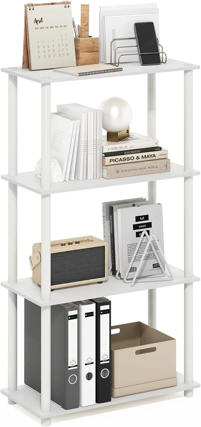 Effective Furinno TURN-N-TUBE Storage Shelves 4-Tier Toolless Book Shelf Corner Shelf Toolless Open Shelves for Organization and Storage Living Room Garage Home Office WhiteAbout ThisOverview Relaxed