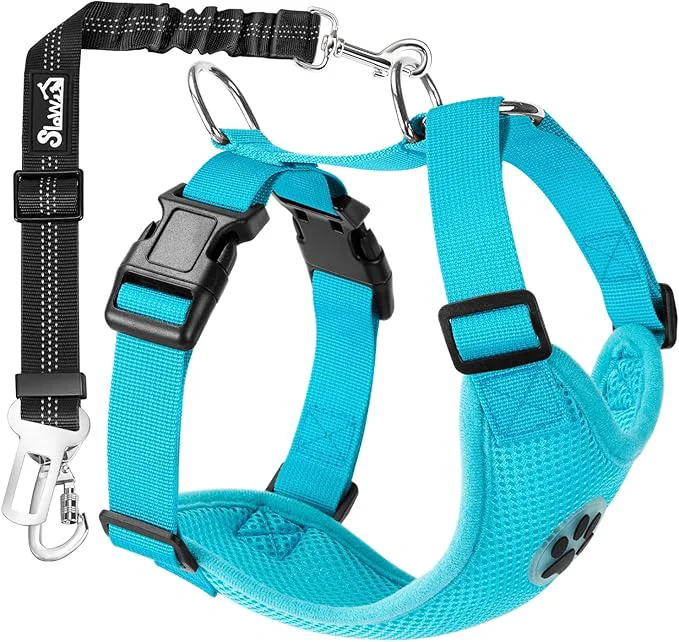 Solid SlowTon Dog Seat Belt Harness for Car Dog Car Harness Adjustable Mesh Casual