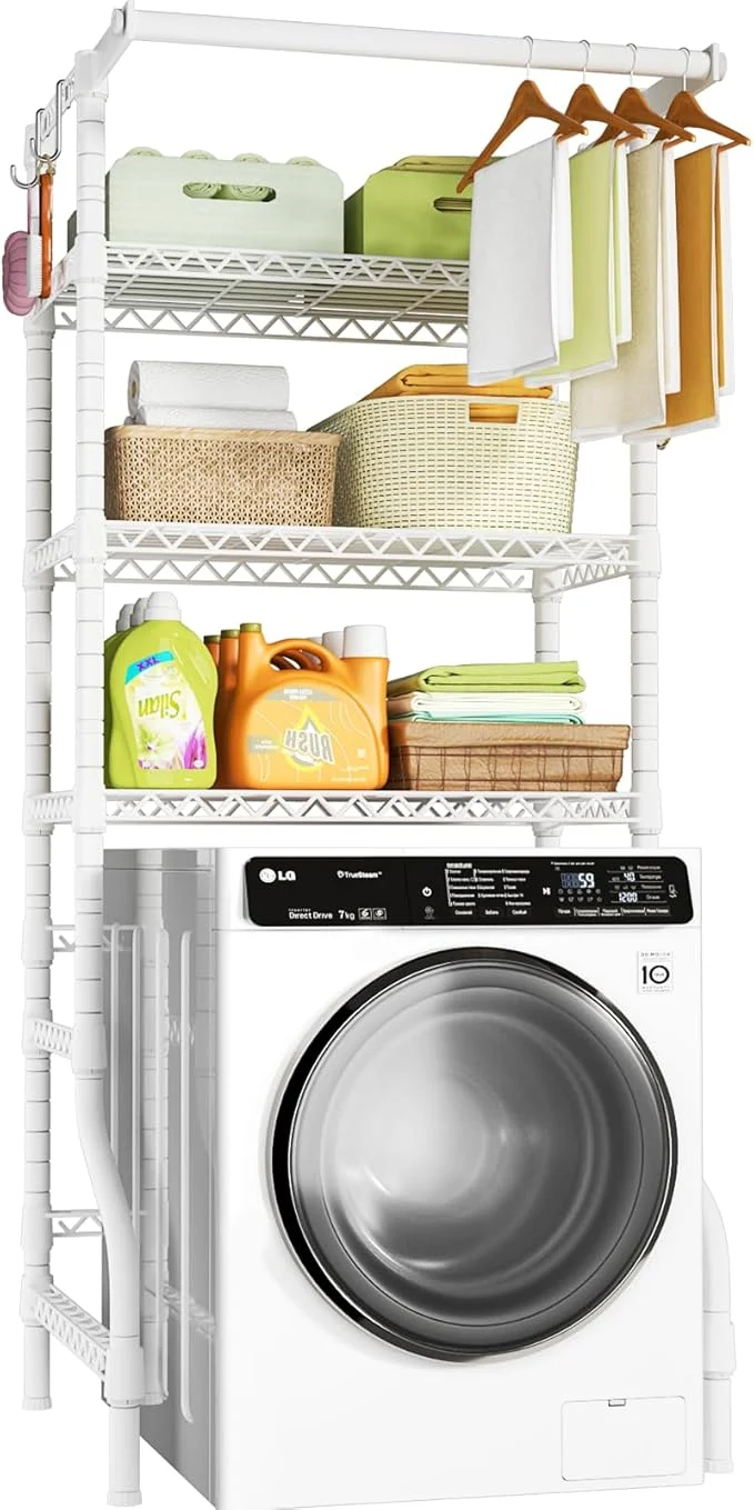 Sustainable Ulif U11 Medium Over Washer and Dryer Shelves 3 Tiers Laundry Room Storage and Organizer Standing Shelf Metal standing Clothes Drying Rack 31.1 W x 19.7 D x 77.6 H WhiteAbout ThisOverview Innovative