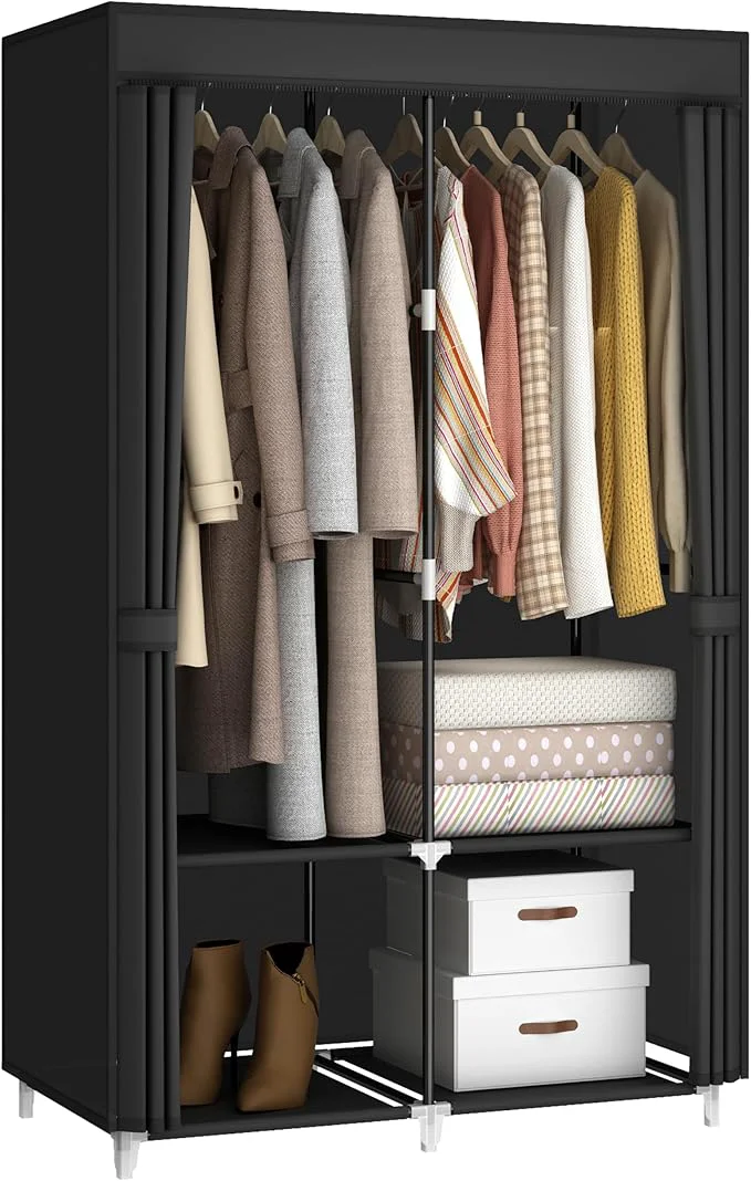 Artisan Portable Closet Wardrobe for Small Room 35-Inch Clothing Organizer Storage Rack with 2 Clothes Hanging Rods and 4 Shelves Non-Woven Fabric Cover BlackAbout ThisOverview Functional