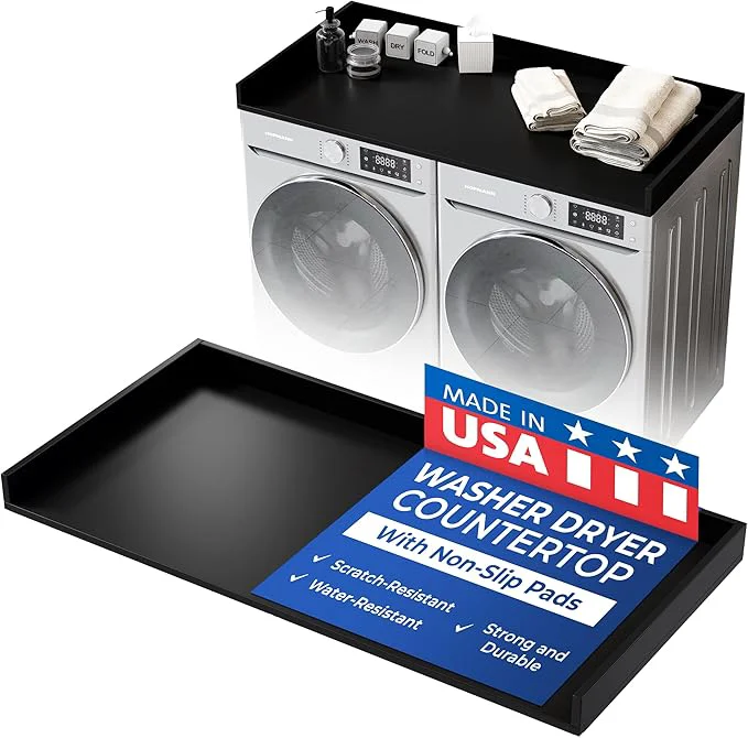 Durable OfficeSimpli Washer Dryer Countertop Made in USA Non-Slip Pads Laundry Room Wood Topper Washer Dryer Cover for Top Laundry Guard Laundry Countertop Laminate Black Standard 27.5 x 54 About ThisOverview Classic