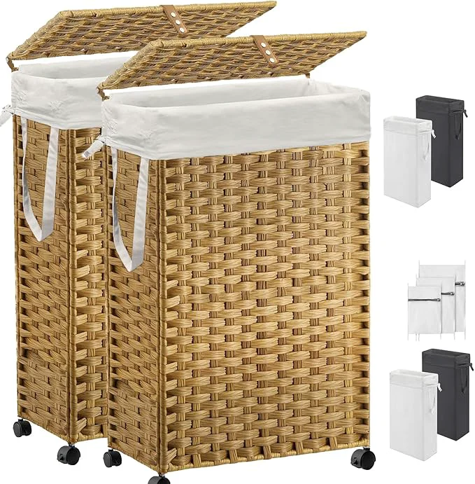 High-Performance 70L Slim Laundry Hamper with Lid Wheels 2-Park Rolling Laundry Basket with 4 Removable Liner Bags 3 Mesh Bags Narrow Dirty Clothes Basket Foldable Handwoven Rattan Laundry Sorter NaturalAbout ThisOverview Next-Generation