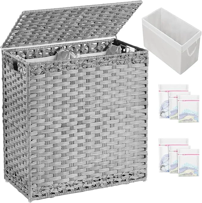 Trendy Laundry Hamper with Lid Wicker Laundry Basket 112 L 29.6 Gal Laundry Hampers Handwoven Rattan Clothes Hamper with Handles 3 Removable Liner Bag 6 Mesh Bags for Bathroom Bedroom GrayAbout ThisOverview Healthy