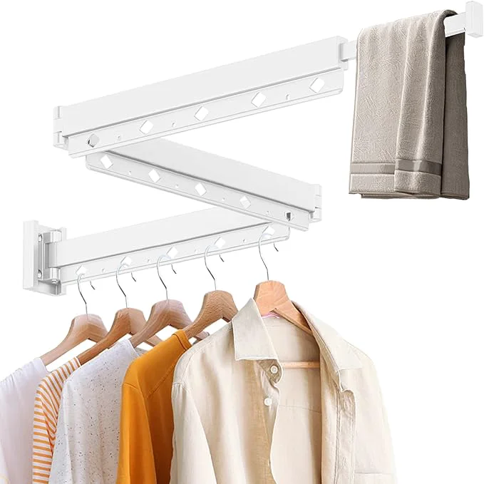 Eco-Friendly Clothes Drying Rack Laundry Drying Rack Wall Mount for Bathroom Retractable and Foldable Clothes Hanging Rack for Indoor Space Saver for Laundry Room Balcony Closet Bedroom 3-Fold WhiteAbout ThisOverview Casual