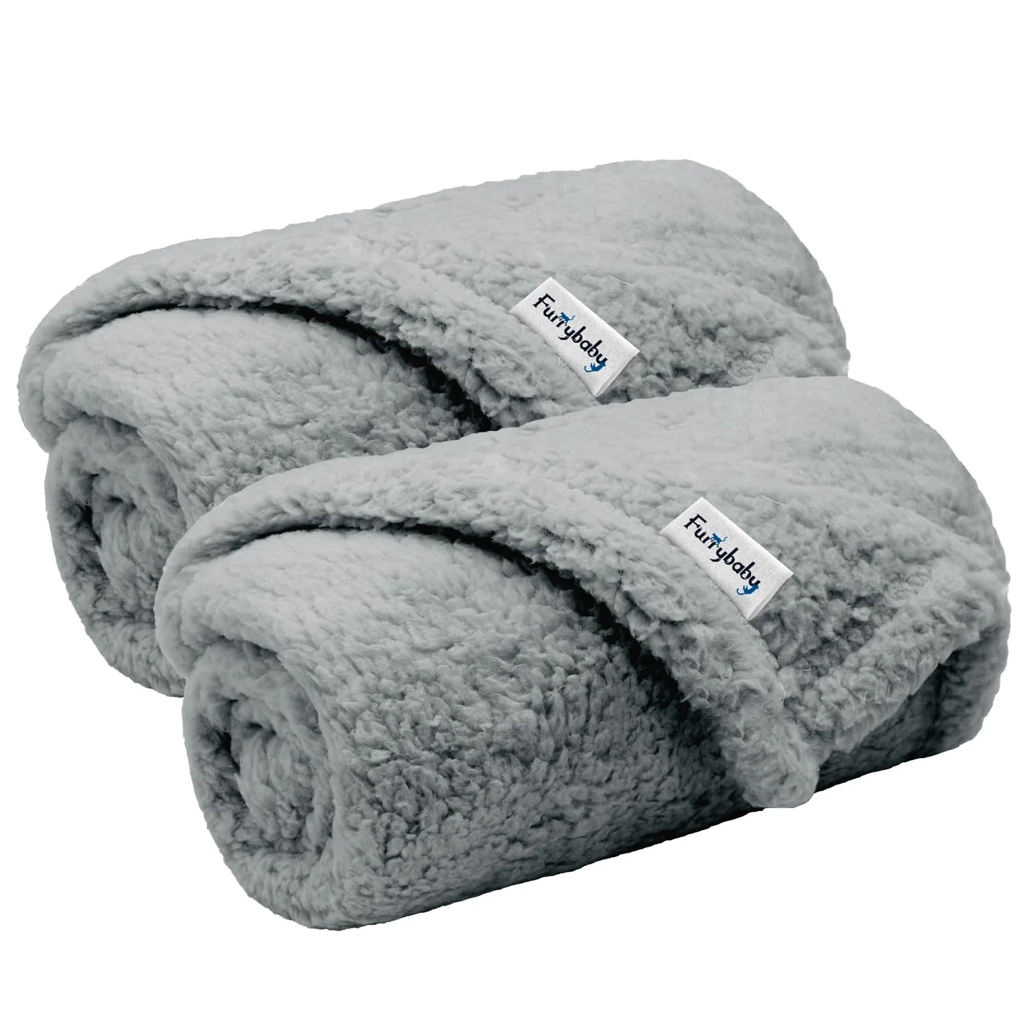 Premium Material furrybaby 2-pack Plush Sherpa Dog Blanket — 32x40 Grey Washable Calming Fleece for Medium Pets Long-Lasting