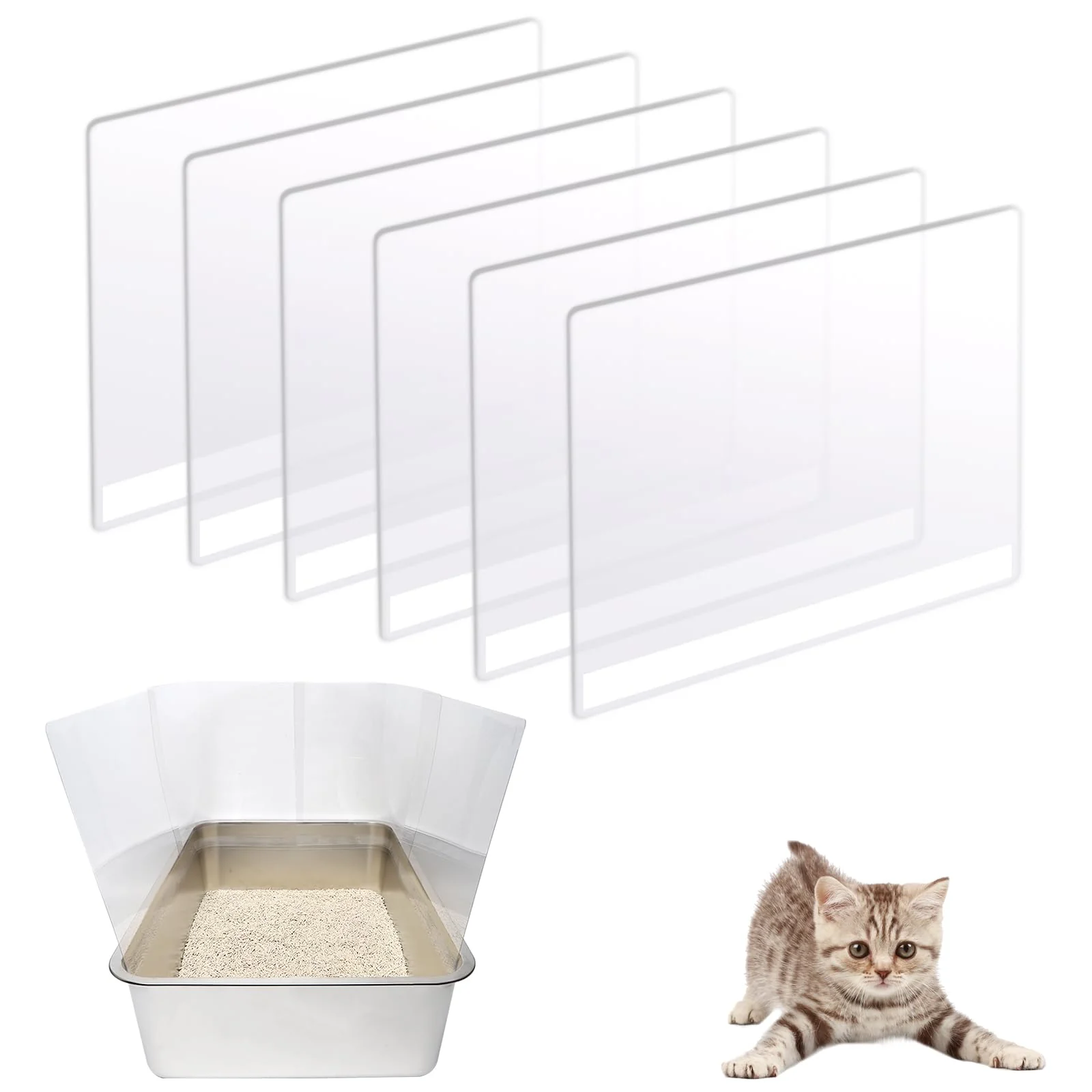 Environmentally Friendly YOILES 6PCS Cat Litter Box Pee Shields - Transparent Splash Guards for Open Top Litter Pan 14.5 x 11.5 in Litter Box Not Included Artisan