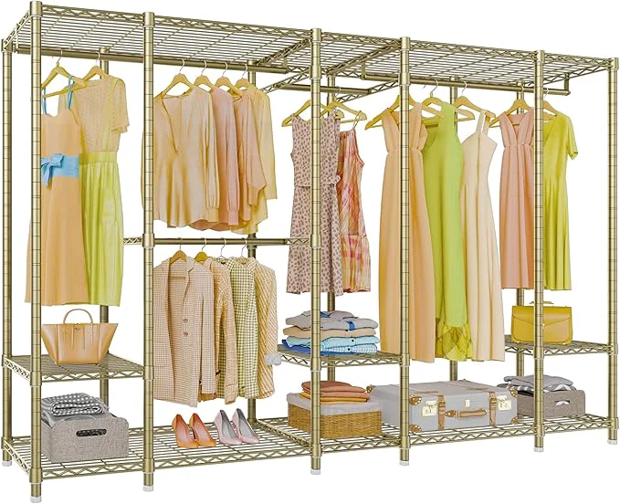 Practical VIPEK V50 Extra Large Portable Closet Rack Bedroom Armoire standing Wardrobe Closet Heavy Duty Clothes Rack Multi-Functional Metal Clothing Rack for Hanging Clothes Max Load 1300lbs GoldAbout ThisOverview Elegant