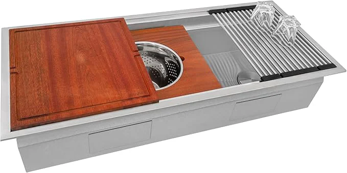 Elegant Ruvati 45-inch Drop-in Workstation Kitchen Sink - 16 Gauge Topmount Stainless Steel Kitchen SInk with Two-Tiered Ledges Accessories - RVH8433About ThisOverview Healthy