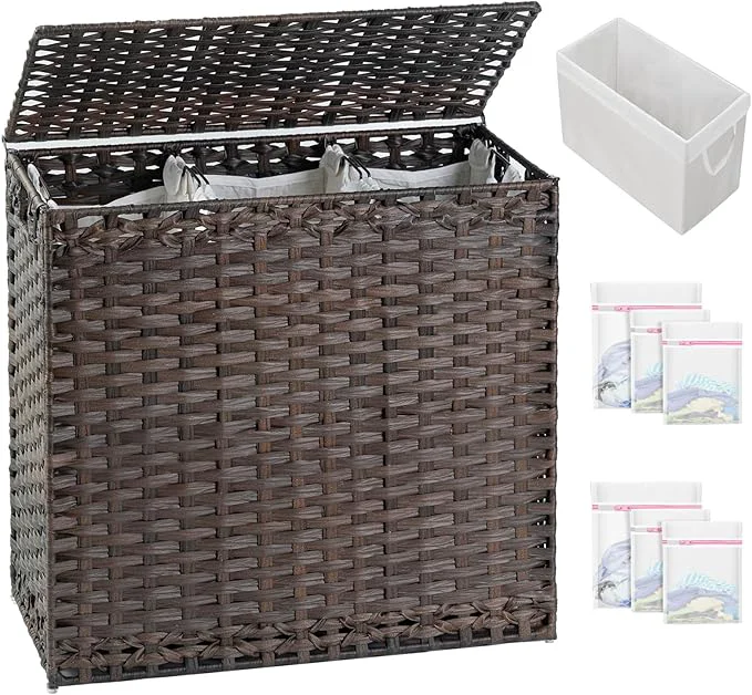 Soft Laundry Hamper with Lid Laundry Basket 132 L 35 Gal Wicker Clothes Hamper Handwoven Rattan Hamper with Handles and 4 Removable Liner Bags 6 Mesh Bags for Laundry Bedroom BrownAbout ThisOverview Lightweight