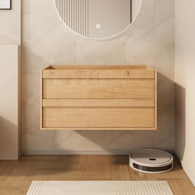 Breathable eclife 36 Floating Bathroom Vanity Sink Combo Wall Mounted Modern Minimalist Storage Cabinet with 2 Drawers Exclude Sink Faucet Drain NatrualAbout ThisOverview Fashionable