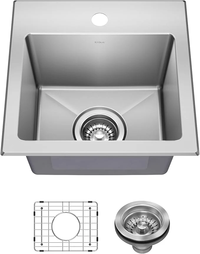 Environmentally Friendly KRAUS Fairlane 15-inch Drop In Top Mount Single Bowl 18-Gauge Stainless Steel Kitchen Bar Sink KHT631-15About ThisOverview High-Grade