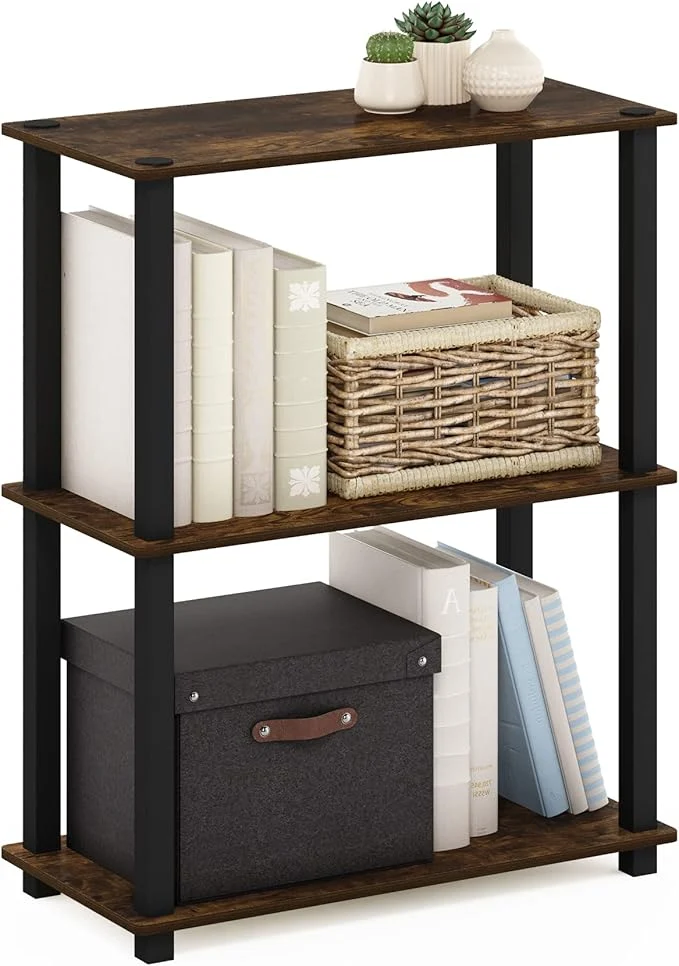 Lightweight Furinno TURN-S-TUBE Storage Shelves 3-Tier Book Shelf Corner Shelf Toolless Open Shelves for Organization and Storage Living Room Garage Home Office Amber PineAbout ThisOverview Contemporary