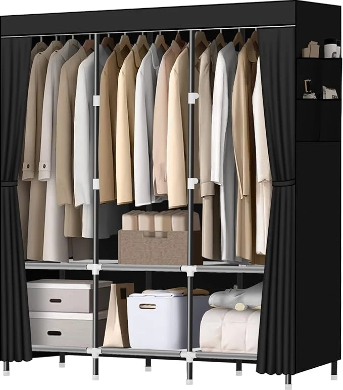 Specialty LOKEME Wardrobe Closet Portable Closet for Bedroom Steel Pipe Diameter 19mm Strong and Sturdy Black Portable Closets for Hanging Clothes with 3 Hanging rods 6 Storage Shelves and Side PocketsAbout ThisOverview Sustainable