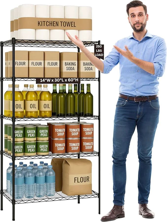 Convenient 5 Tier Wire Shelving Unit Storage Rack Metal Heavy Duty Utility Organizers Organization Units for Products Plant Pantry Garage Laundry Racks Durable Shelf Stand 14 W x 30 L x 60 H BlackAbout ThisOverview Healthy